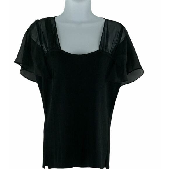 Due Per Due Blouse Womens L Sheer Flutter Sleeve Cocktail Square Neck Elegant - Picture 1 of 4